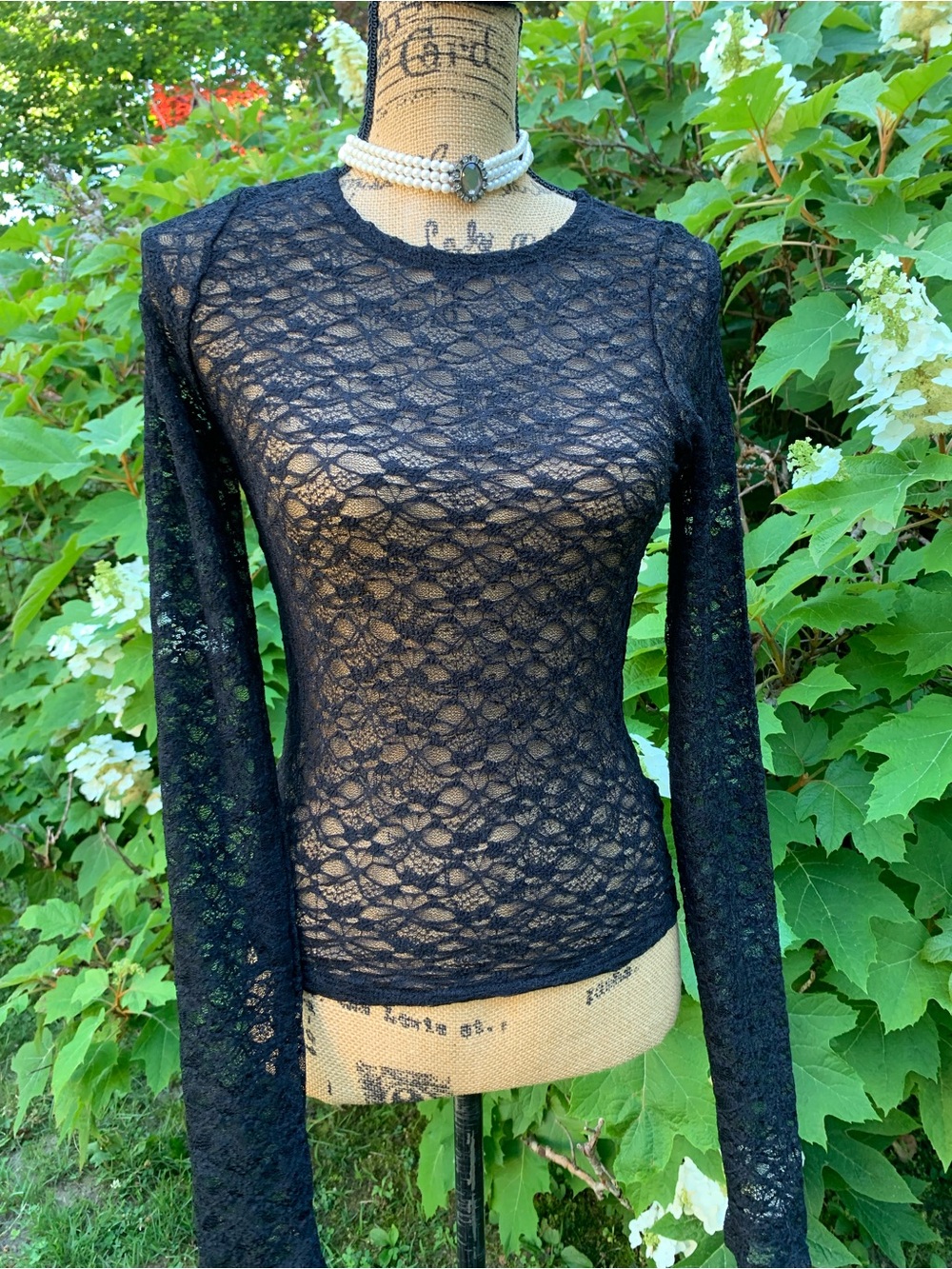 CHASER ladies, black lace, long sleeve sheer swim fit top size small VGUC